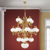 потолочная многоярусная люстра с семнадцатью матовыми стеклянными плафонами