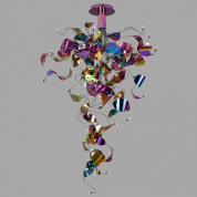 подвесная люстра с множеством декоративных разноцветных деталей