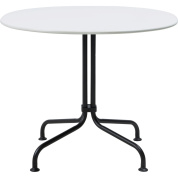 круглый стол бистро с металлическим основанием и белой столешницей