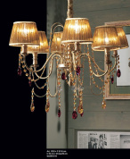 подвесная люстра с несколькими рожками и тканевыми абажурами