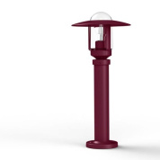 садовый светильник бордового цвета с круглым плафоном под козырьком