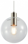 подвесной светильник с прозрачным стеклянным плафоном и металлической подвеской