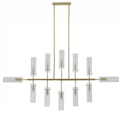 люстра на штанге с двенадцатью цилиндрическими плафонами в золотом исполнении