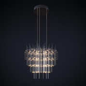 многоламповая подвесная люстра с вертикальной ярусной композицией из металлических элементов
