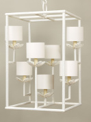 подвесной фонарь белого цвета с множеством свечных плафонов в квадратной раме