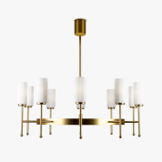 восьмирожковая люстра с белыми плафонами на круглой основе