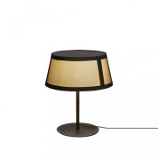 настольная лампа с тканевым абажуром и металлическим корпусом в бронзовом цвете