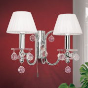 настенное бра с двумя текстильными абажурами и хрустальными элементами