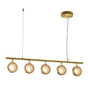 подвесной светильник с пятью плафонами из латуни на штанге