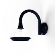 настенное бра с полусферическим плафоном на изогнутом тёмно-синем кронштейне