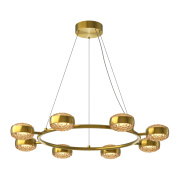 подвесная люстра с кольцами и восемью плафонами из латуни