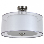 потолочный светильник с двойным текстильным абажуром белого цвета и никелированной арматурой