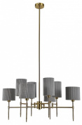 подвесная люстра с восемью серыми абажурами из ткани плиссе на латунной конструкции