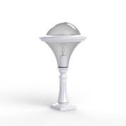 садовый светильник-столбик с прозрачным плафоном и белым корпусом