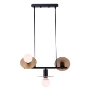 подвесной светильник с двумя плафонами на горизонтальной штанге черный с золотом