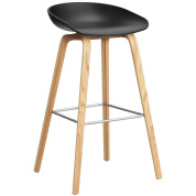 барный стул с сиденьем чёрного цвета на ножках из лакированного дуба