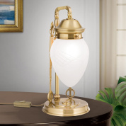 настольный светильник с овальным матовым стеклянным рассеивателем на бронзовой декоративной подставке