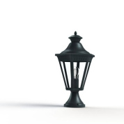 садовый фонарь на опоре с плафоном зелёного оттенка