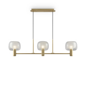подвесной светильник с тремя матовыми плафонами на планке цвета золота