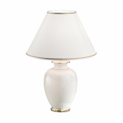 настольная лампа с круглым абажуром и керамическим основанием