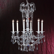 шестирожковая хрустальная люстра с хромированной рамой и ниспадающими кристаллами