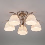 пятирожковая потолочная люстра с конусными стеклянными плафонами на изогнутых кронштейнах