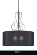 подвесной светильник с цилиндрическим тёмным абажуром и декоративной металлической подвесной арматурой