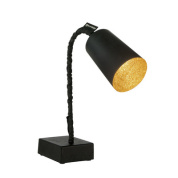 настольный светильник с цилиндрическим металлическим абажуром на гибкой стойке