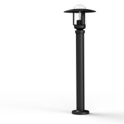 садовый фонарь черного цвета с дисковым плафоном на цилиндрической стойке