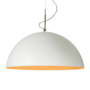 подвесной светильник полусферический с матовым белым корпусом и оранжевым внутренним покрытием