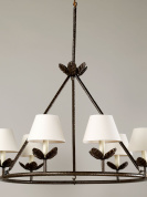 подвесная люстра с листьями и текстильными плафонами из бронзы