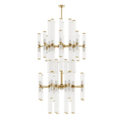 шестидесятичетырёхрожковая подвесная люстра с многоярусными стеклянными цилиндрами