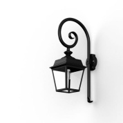 настенное бра с фонарным плафоном в чёрном корпусе на изогнутом держателе