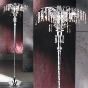 торшер с многоуровневым каскадом хрустальных подвесок на хромированной стойке