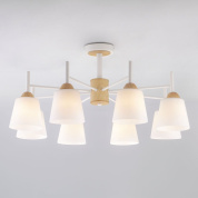 шестирожковая потолочная люстра с тканевыми абажурами на штангах