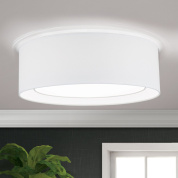 потолочный светильник с белым текстильным цилиндрическим абажуром и матовым рассеивателем