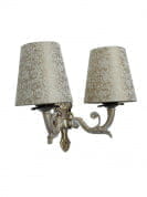 Golden White Double Wall Sconce In Brocade Shades бра FOS Lighting Allu-WhiteAntq-BrocadeShade-WL2