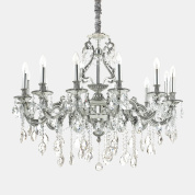 подвесная люстра с подвесками из прозрачного хрусталя и металлическим каркасом