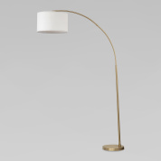 напольный торшер с изогнутой дугообразной стойкой и цилиндрическим абажуром