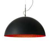 подвесная люстра полусферической формы с красным внутренним отражателем