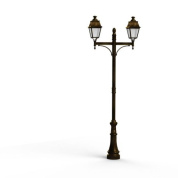 уличный фонарный столб с двумя плафонами и патинированной бронзовой отделкой