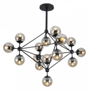 подвесная люстра с геометрической металлической рамой и круглыми стеклянными плафонами