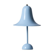 прикроватный светильник с абажуром колокольчатой формы голубого цвета
