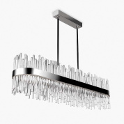 люстра прямоугольной формы с хрустальными подвесками на металлической раме