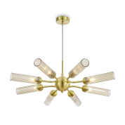 подвесная люстра с горизонтальными световыми стержнями в золотом исполнении