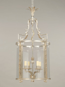 подвесной фонарь серебристого цвета с прозрачными стенками и свечными патронами