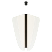 подвесная люстра с широким купольным стеклянным плафоном и вертикальным металлическим ядром