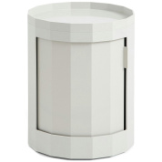 шкаф низкий круглый с глянцевыми дверцами светло-серого оттенка