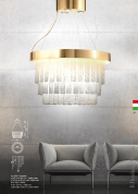 подвесная люстра с цилиндрическим стеклянным каскадом и металлическим обрамлением