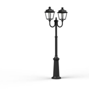 двухрожковый уличный фонарь на столбе с куполообразными плафонами чёрного цвета